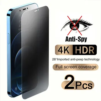 2VNT Anti-Spy Screen Protector, iPhone 11 12 13 14 PRO MAX tamsinti Stiklai iPhone 7 8 Plus X XS Max XR Grūdintas Stiklas