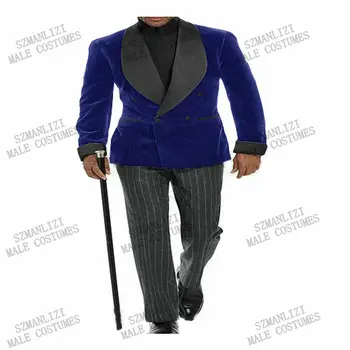 2021 Italų Dizaino Royal Blue Velvet Vyrų Kostiumas Slim Fit Vestuvių Kostiumai Vyrams Jaunikis Tuxedos Jaunikis Dvigubo Breasted Švarkas