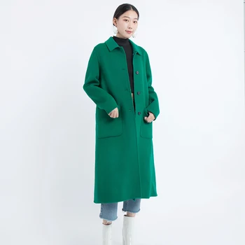 2021 m. rudens mados ponios striukė laisvas paltas korėjos stiliaus atsitiktinis ilgas vilnonis, dvipuse cashemre drabužius nekilnojamojo vilnos chalatą