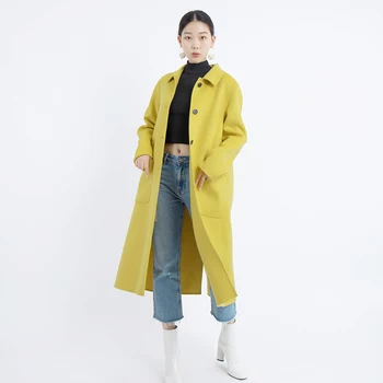 2021 m. rudens mados ponios striukė laisvas paltas korėjos stiliaus atsitiktinis ilgas vilnonis, dvipuse cashemre drabužius nekilnojamojo vilnos chalatą