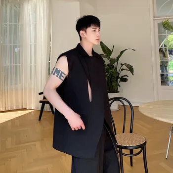 2022 m. Vasarą korėjos stiliaus Asmeninį dizaino berankovė liemenė vyrams, atsitiktinis palaidų retro Liemenė vyrams