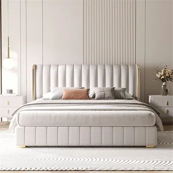 Audinio lova 1.8 m, du kartus italijos šviesos prabangių vestuvių lova minimalistinis miegamasis technologijos audinio lova saugojimo grindų stiliaus Yamu