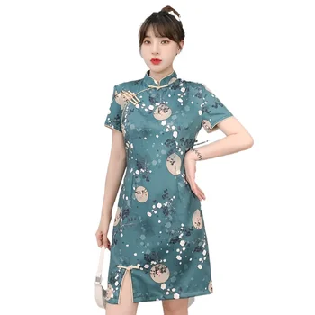 Bebovizi M-3XL 2021 Naujų Ekologiškų Vasaros Mados Slim Šiuolaikinės Cheongsam Suknelė Moterims trumpomis Rankovėmis Qipao Tradicinės Kinų Drabužius