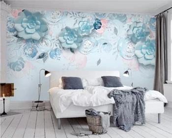 beibehang Modernus minimalistinio 3D stereo gėlės elegantiška mėlynos TV fono sienos kambarį miegamasis apdaila, tapetai, freskos