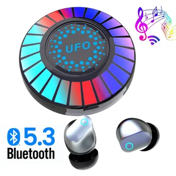 Bluetooth 5.3 Ausines, Krovimo Lange Belaidžių Ausinių Stereo belaides Ausines su Mic Sporto Vandeniui Ausinių RGB Šviesos