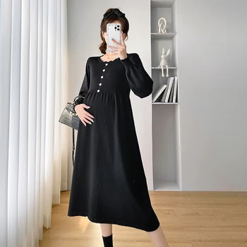 C43136# Nėščiosios Drabužius Maxi Suknelė Plius Dydis Moterų Korėjos Stiliaus Elegantiškas Plonas Megzti Suknelę Motinystės