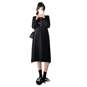 C43136# Nėščiosios Drabužius Maxi Suknelė Plius Dydis Moterų Korėjos Stiliaus Elegantiškas Plonas Megzti Suknelę Motinystės