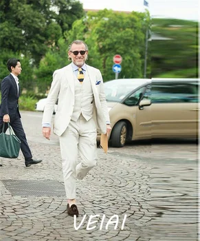 Dramblio Kaulo Lino Vyrų Kostiumai 2021 M. Vasaros Vestuvių Jaunikis Dėvėti Tuxedos 3 Dalių (Švarkas+Kelnės+Liemenė) Jaunikis Geriausiai Tinka Žmogus Švarkas