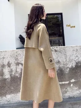 Elegantiškas Dvigubo Breasted Vilnos Mišinys, Paltai Moterims, Žiemą Šilta Ilgai Vėjo Vilnonis Paltas Prašmatnus High Street Korėjos Mados Striukės