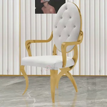 Europos nerūdijančio plieno apvalus atgal Neoklasikinis postmodernaus prabanga porankiu valgomojo kėdė Viešbutis laisvalaikio kalba apie audiniu kėdės a