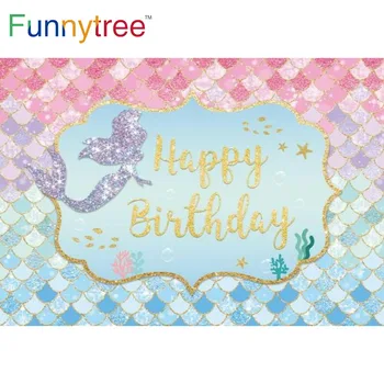 Funnytree Su Gimtadieniu Undinė Šalies Mergina Baby Shower Fone Reklama Blizgučiai Jūros Aukso Žuvys Svarstyklės Fotosesiją Fone
