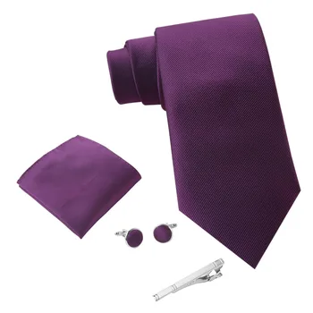 Ikepeibao Vyrų Tamsiai Violetinės Dryžuotos Necktie Rinkiniai Kišenėje Aikštė Su Metalo Rankogalių Segtukai Įrašą Tinka Vyrams Kostiumu Priedai, Didmeninė