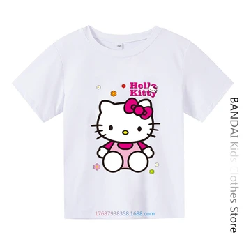Kawaii Hello Kitty Marškinėliai Animacinių filmų trumpomis rankovėmis Berniukams, Mergaitėms Harajuku Sanrio Marškinėlius Vaikai Marškinėlius Juokinga Tees Stalviršiai, Vaikų Drabužiai