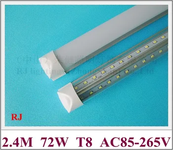 kompaktiškas integruotas LED vamzdis šviesos lempos dviejų eilių V formos, T8 2400mm 2.4 M SMD 2835 384led(4*96led) 72W AC85-265V super šviesus