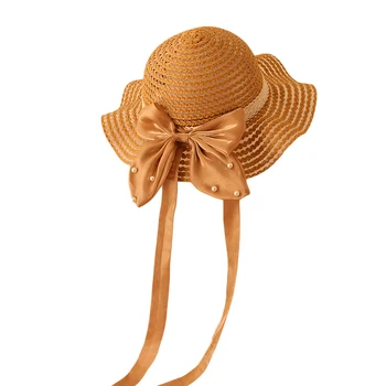 Merginos Šiaudų Saulės Skrybėlę Mielas Platus Kraštų Šiaudų Bžūp Lankas Perlai, Saulės Įrodymas Skrybėlę Beach Street Party Hat