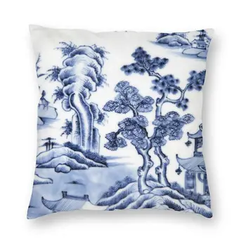 Minkštas Kinų Porceliano Delft Blue Rytų Tohidlou Mesti Pagalvę Padengti Namų Dekoro Chinoiserie Pagalvėlė Padengti 45x45 Pillowcover Sofa