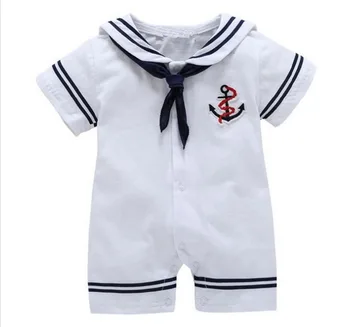 Naujagimio drabužius Balta karinio jūrų Laivyno Jūreivis uniformas vasaros kūdikiams trumpomis rankovėmis vienas gabalus jumpsuit baby berniukas ir mergaitė drabužiai