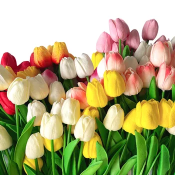 Nekilnojamojo Touch Tulpės PU Dirbtinės Gėlės,Dirbtinės Tulpės Gėlių Išdėstymas Vestuves Pavasarį, Namų Valgomojo Biuro Apdailos