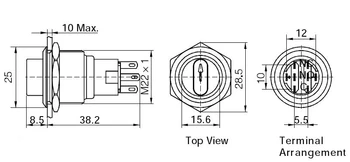 ONPOW 22mm 2NO2NC Trys Pozicijos Išlaikyti Nerūdijančio Plieno 12V Raudonos LED Rodyklės simbolis Rankenėlę Perjunkite (GQ22-A-22X/31/R/12V/S)