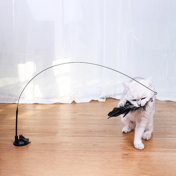 Plunksnų Katei Lazdelė su Galinga Siurbimo Taurės Juokinga Modeliavimas Plunksnų Kačiukas Stick Interaktyvus Gyvis Cat Stick Žaislai Gatos