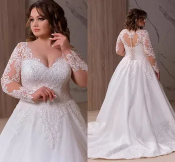 Plus Size Bohemijos Vestuvių Suknelė 2023 V Kaklo Appliqued Ilgomis Rankovėmis Nėrinių Nuotakos Suknelė Pynimas Abiti Da Sposa Vestidos De Novia