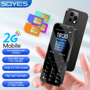 SOYES A6 Slim Kortelės Telefono GSM 2G Mini Telefonas 4 SIM Kortelė telefonui veikiant Laukimo 2.4 colių Ekranas FM 