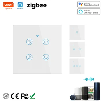 Tuya Zigbee Jungiklis Touch Panel Smart Home APP Nuotolinio Valdymo ES JK Standartą Darbo su Alexa, Google 