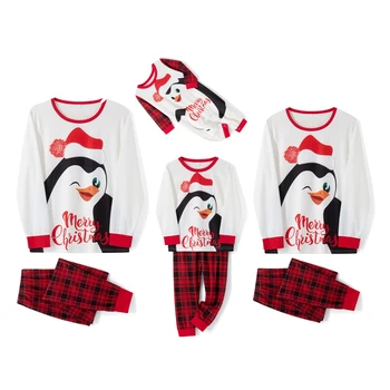 Xingqing Šeimos Atitikimo Kalėdų Pižama Sleepwear Mielas Animacinių Filmų Pingvinas Spausdinti Ilgas Rankovėmis Viršūnes+ Elastinga Juosmens Pledas Kelnės